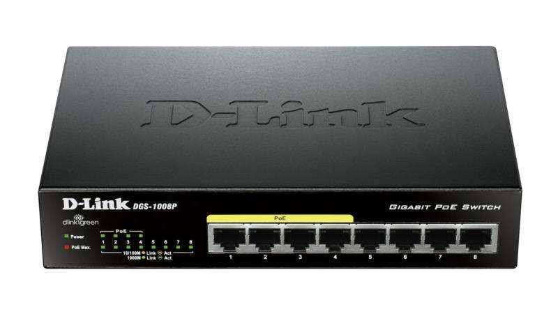 SWITCH D-Link PoE 8 porturi Gigabit (4 PoE+), IEEE 802.3at/af, carcasa metalica, 