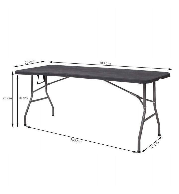 Masa dreptunghiulara pliabila multifunctionala, 1.8 m x 0.75 m x 0.75 m, neagra