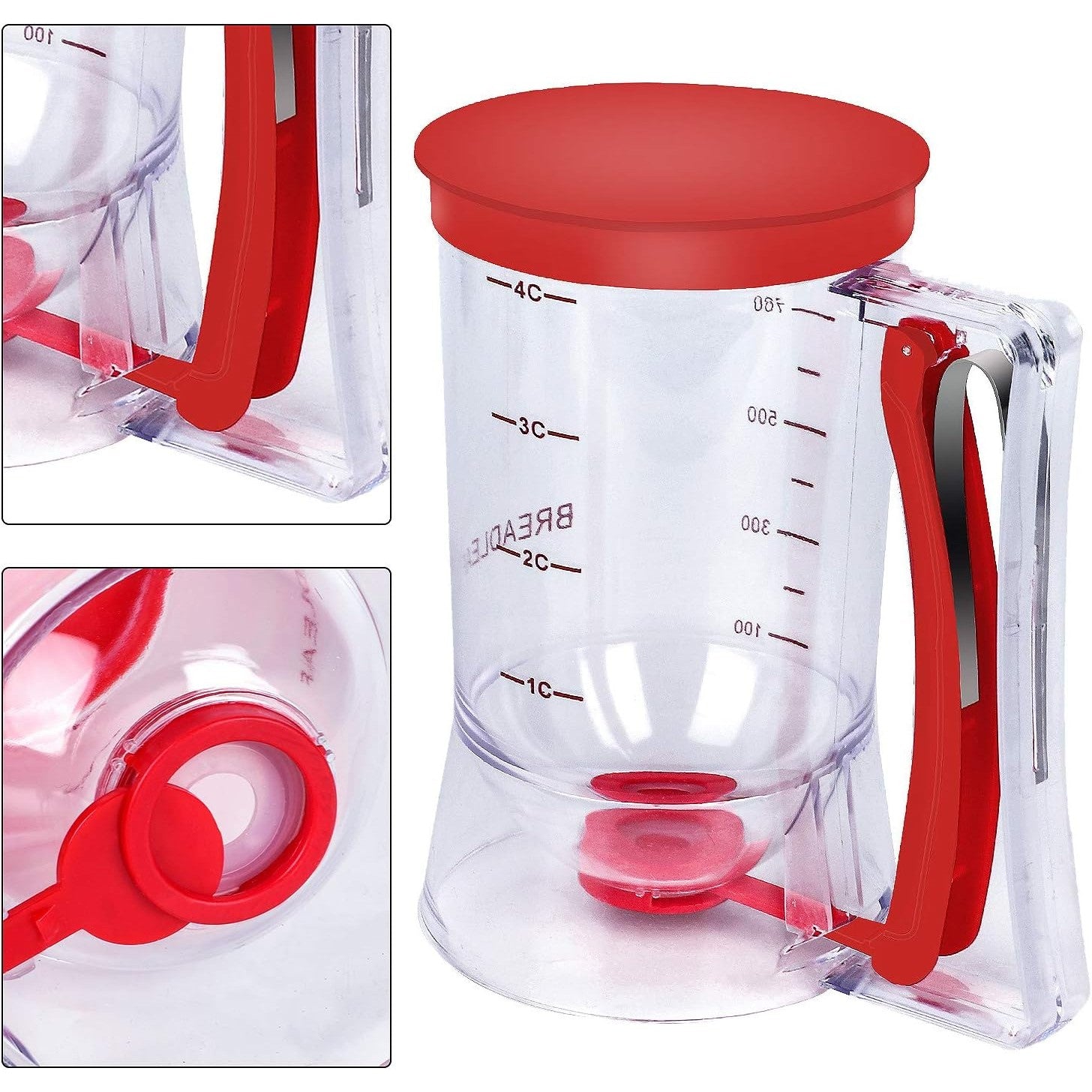 Dispenser de Aluat pentru Prajituri, din Plastic, Maner cu Arc, 900 ml, 18.5 x 11 cm, Rosu