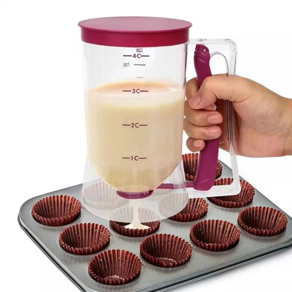 Dispenser de Aluat pentru Prajituri, din Plastic, Maner cu Arc, 900 ml, 18.5 x 11 cm, Rosu