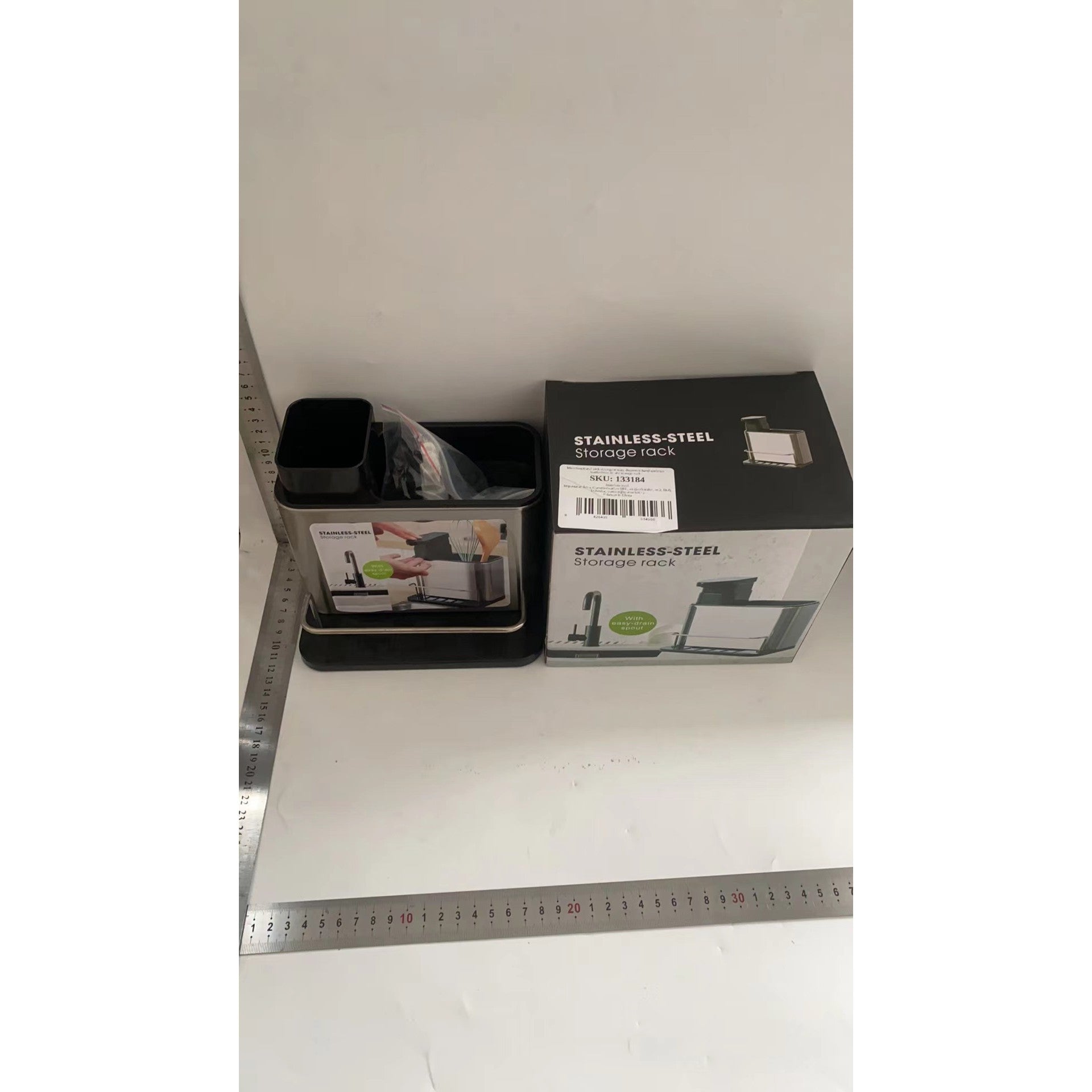 Dispenser Multifunctional, Flippy, Dozator pentru Detergent, pentru Sapun Lichid, Dezinfectant, cu Suport pentru Ustensile, 18.5 x 18 x 12.8 cm Negru