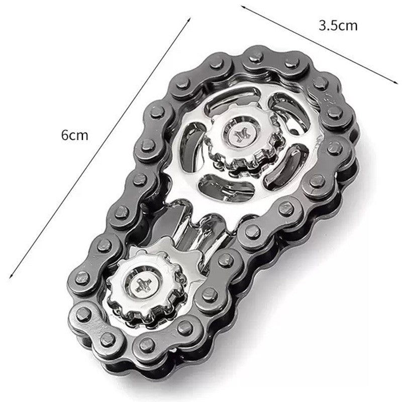 Jucarie Fidget Spinner Premium Anti Stres, Giroscop din Aliaj, Jucarie din Metal de decompresie, forma Lant de Angrenaj de Bicicleta, 6 x 3.5 cm, Negru