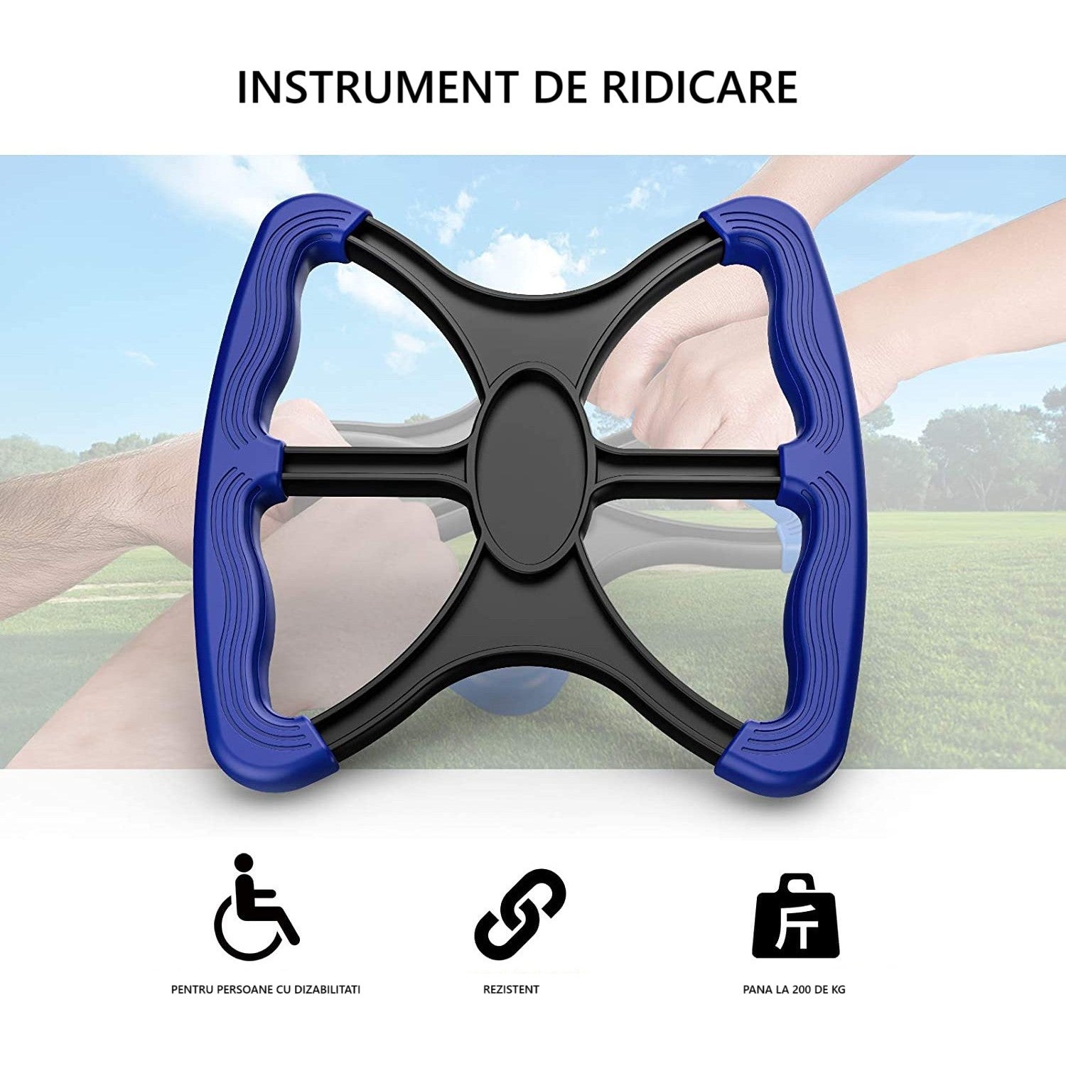 Dispozitiv pentru Ridicare, Flippy, Ajutor Varstnici, din Plastic, Maner Ergonomic, 200 kg, Albastru