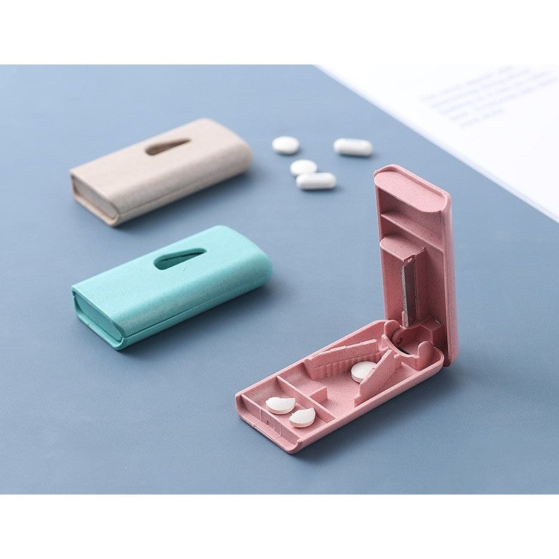 Dispozitiv taiere si depozitare medicamente, Albastru, Plastic, 8 x 4 x 1.8 cm