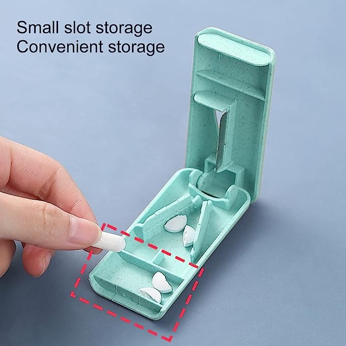 Dispozitiv taiere si depozitare medicamente, Albastru, Plastic, 8 x 4 x 1.8 cm