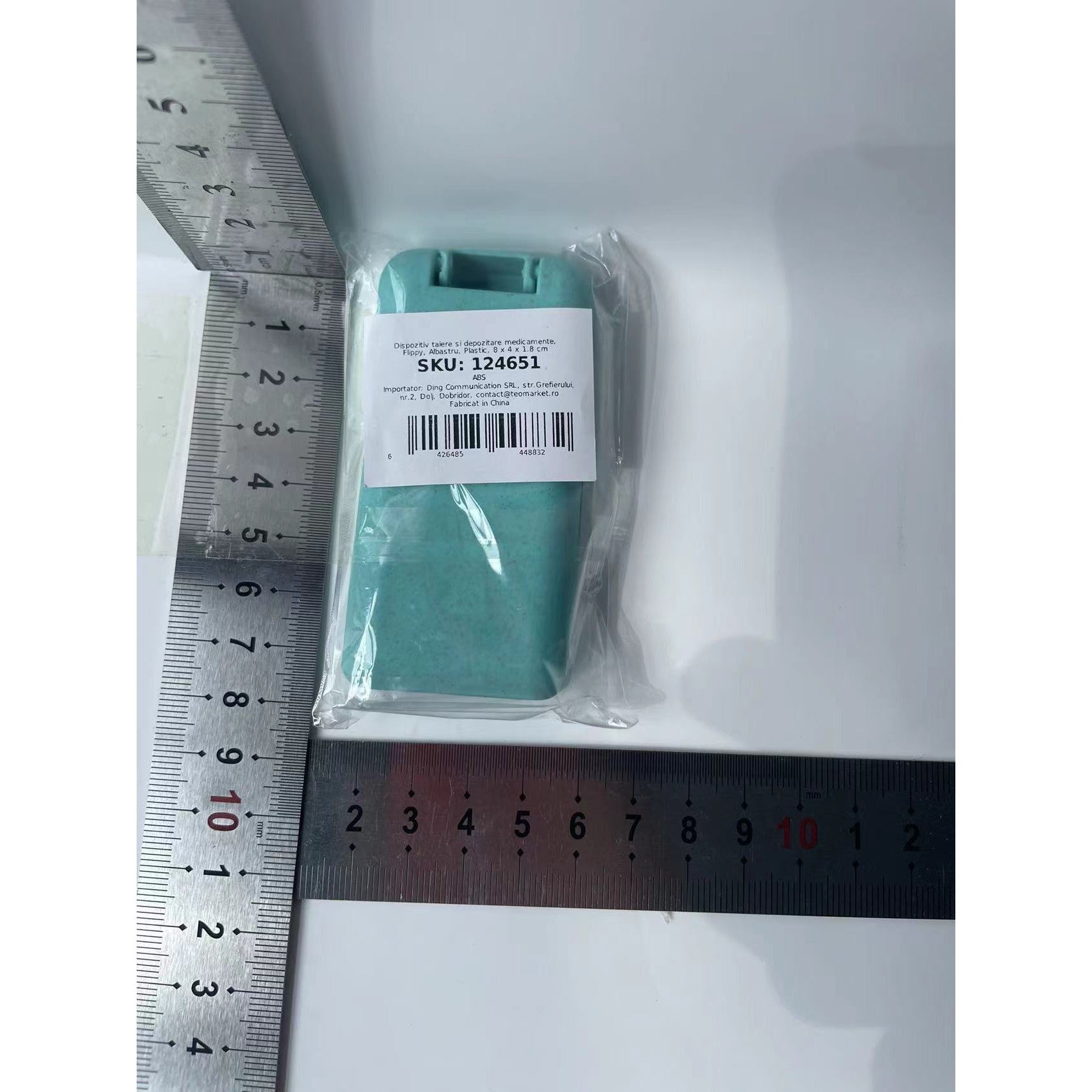Dispozitiv taiere si depozitare medicamente, Albastru, Plastic, 8 x 4 x 1.8 cm