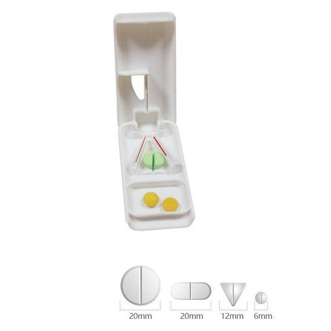 Dispozitiv taiere si depozitare medicamente, Bej, Plastic, 8 x 4 x 1.8 cm
