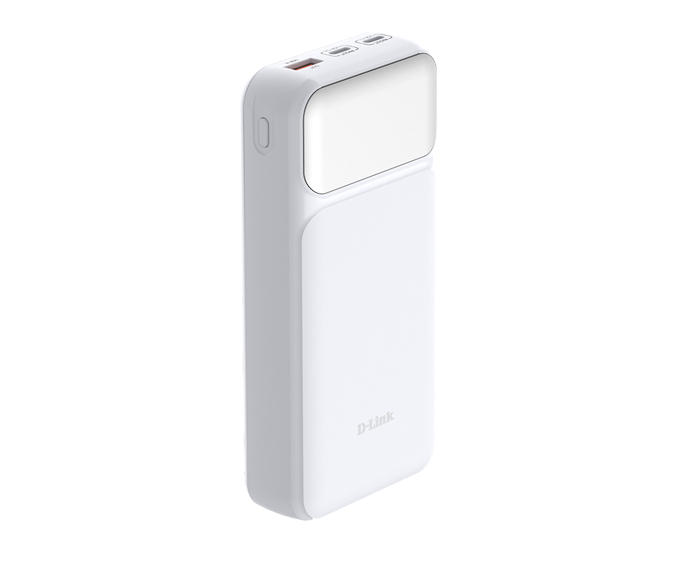 POWER BANK D-Link, 20000mAh 65W max, USB PD 3.0 si QC 3.0, 2 x USB Type-C, 1 x USB, dimensiuni 144 x 69 x 29 mm, alb "DPP-201"