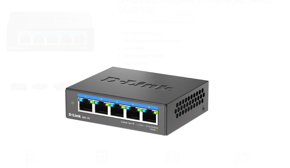SWITCH D-Link, 5 porturi 2.5Gbps, carcasa metalica, "DMS-105"