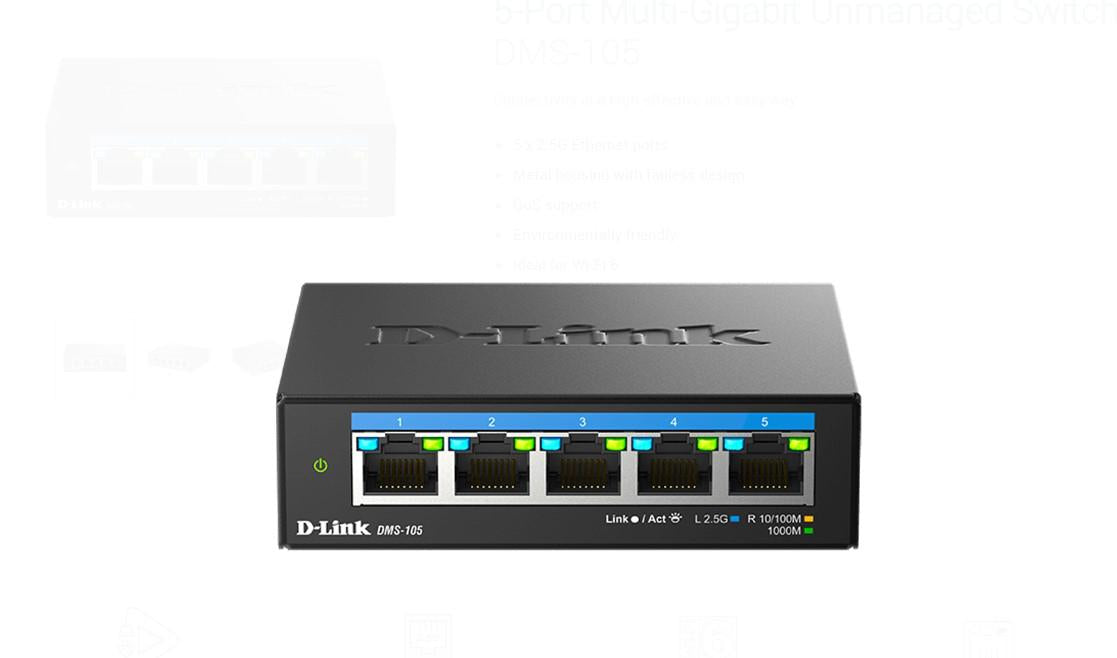 SWITCH D-Link, 5 porturi 2.5Gbps, carcasa metalica, "DMS-105"
