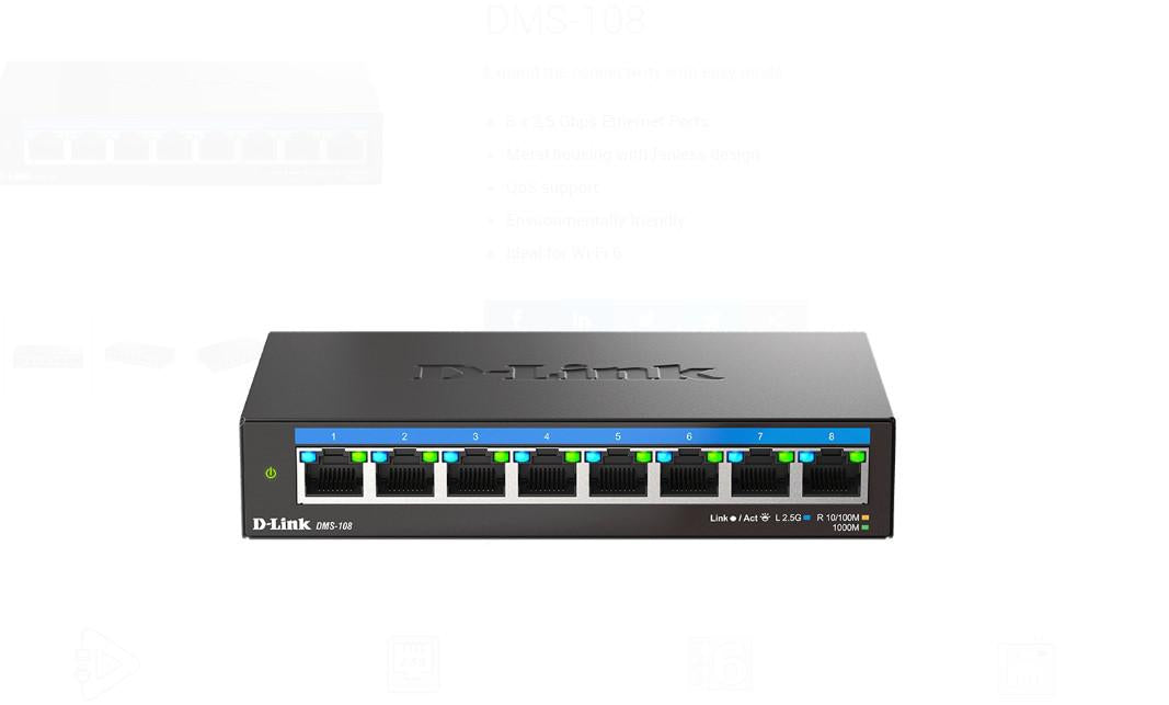 SWITCH D-Link, 8 porturi 2.5Gbps, carcasa metalica, "DMS-108"