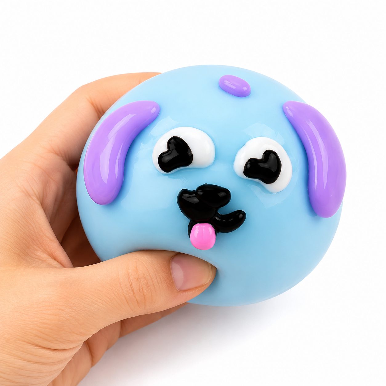 Jucarie Antistres Squishy, Model Fete Amuzante, Forma Rotunda, Moale si Compresibila, pentru Relaxare si Joaca Senzoriala, Culoare Aleatorie