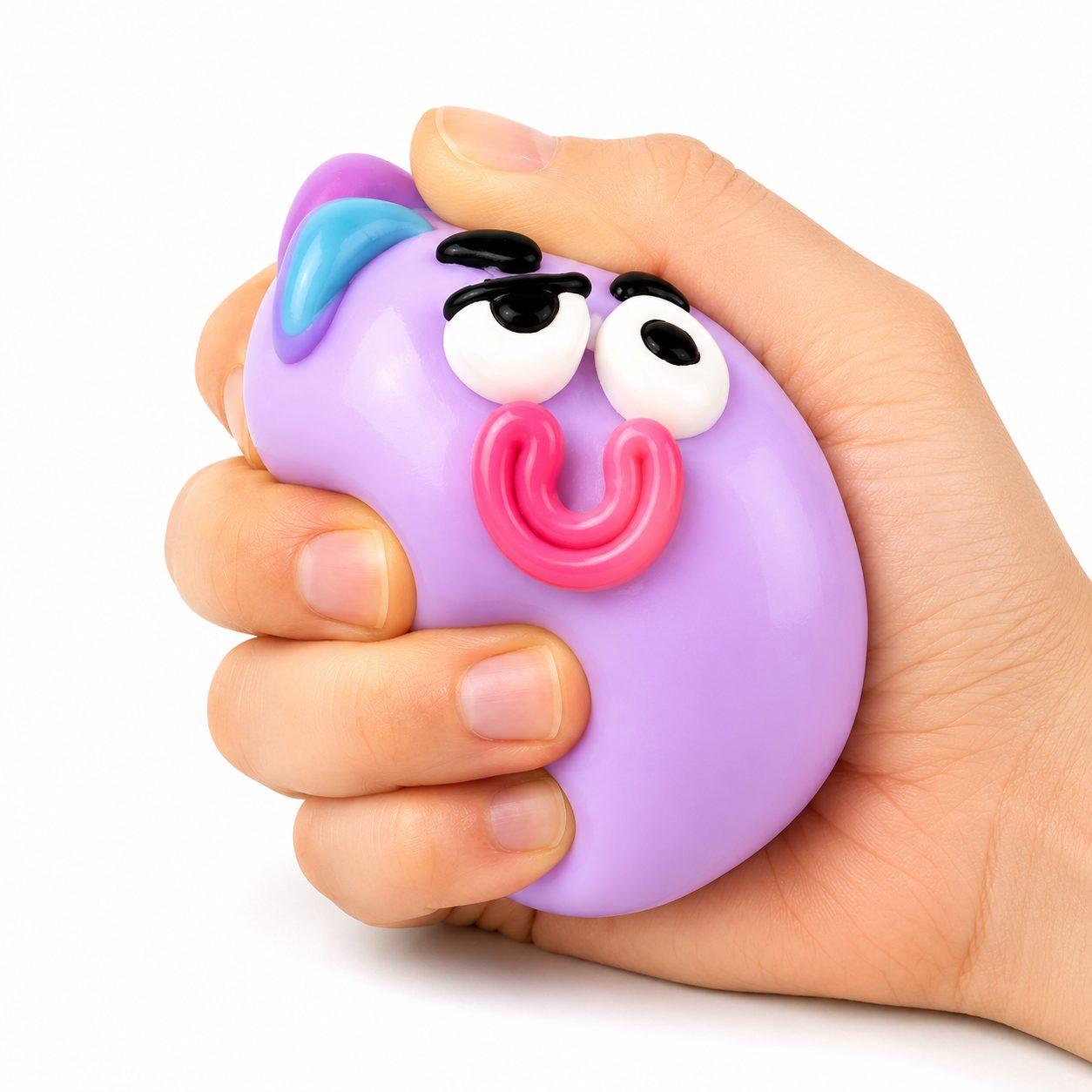 Jucarie Antistres Squishy, Model Fete Amuzante, Forma Rotunda, Moale si Compresibila, pentru Relaxare si Joaca Senzoriala, Culoare Aleatorie