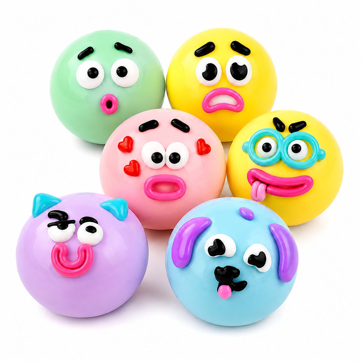 Jucarie Antistres Squishy, Model Fete Amuzante, Forma Rotunda, Moale si Compresibila, pentru Relaxare si Joaca Senzoriala, Culoare Aleatorie