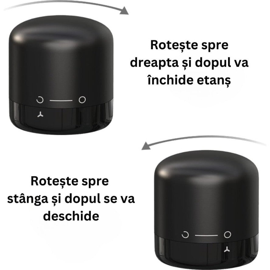 Dop de Etansare a Sticlei de Vin, Flippy, Rotativ, On-Off, Silicon, Reutilizabil, Usor de Depozitat si Folosit, 3.4 x 3.4 x 3.4 cm, Negru