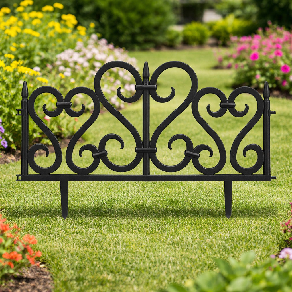 Set 4 panouri de gard decorativ gradina, flexibil, PVC, set 4 x 60x33 cm, negru