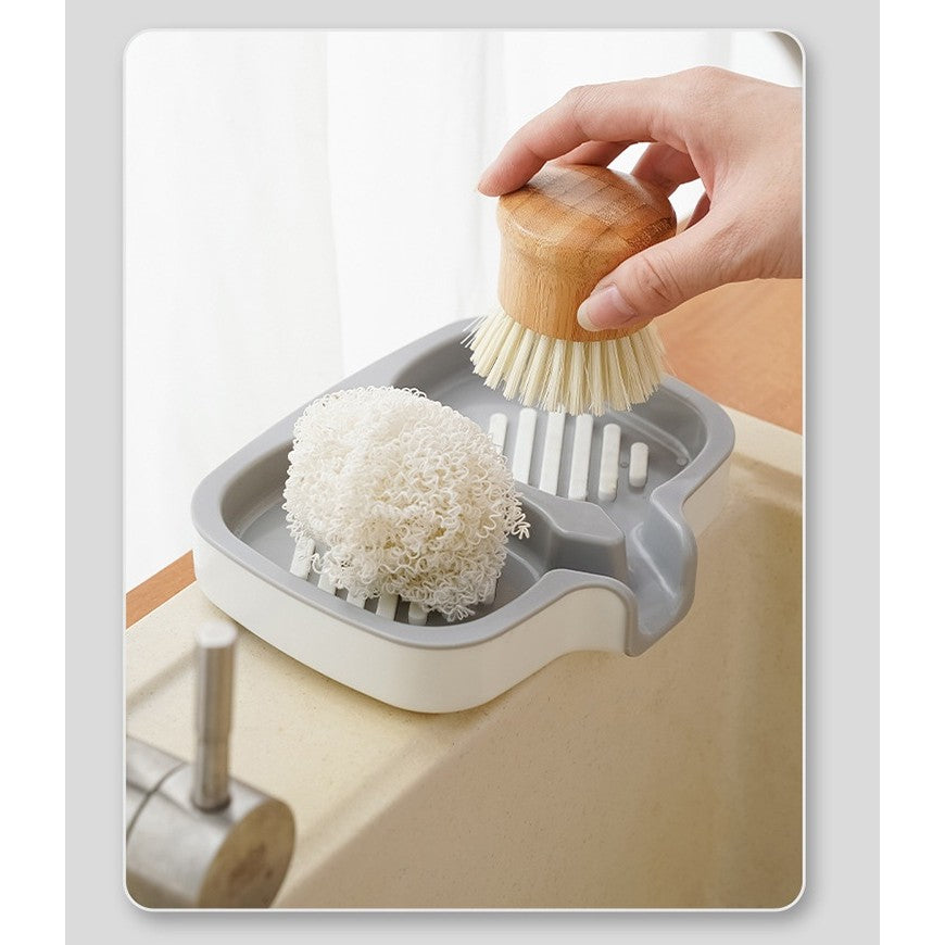 Savonieră Dublă, cu Sistem de Scurgere a Apei, din ABS, pentru 2 Săpunuri, Design Ventilat pentru Uscare Rapidă, 14.5 x 18 x 3 cm, Gri/Alb