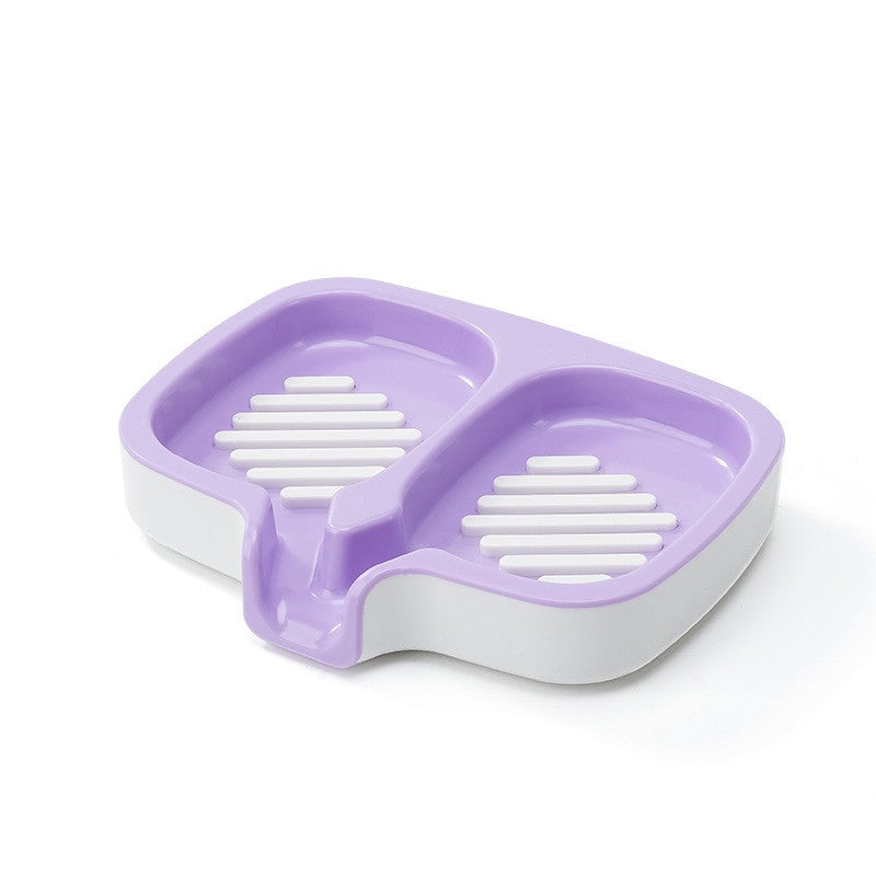 Savonieră Dublă, cu Sistem de Scurgere a Apei, din ABS, pentru 2 Săpunuri, Design Ventilat pentru Uscare Rapidă, 14.5 x 18 x 3 cm, Mov/Alb