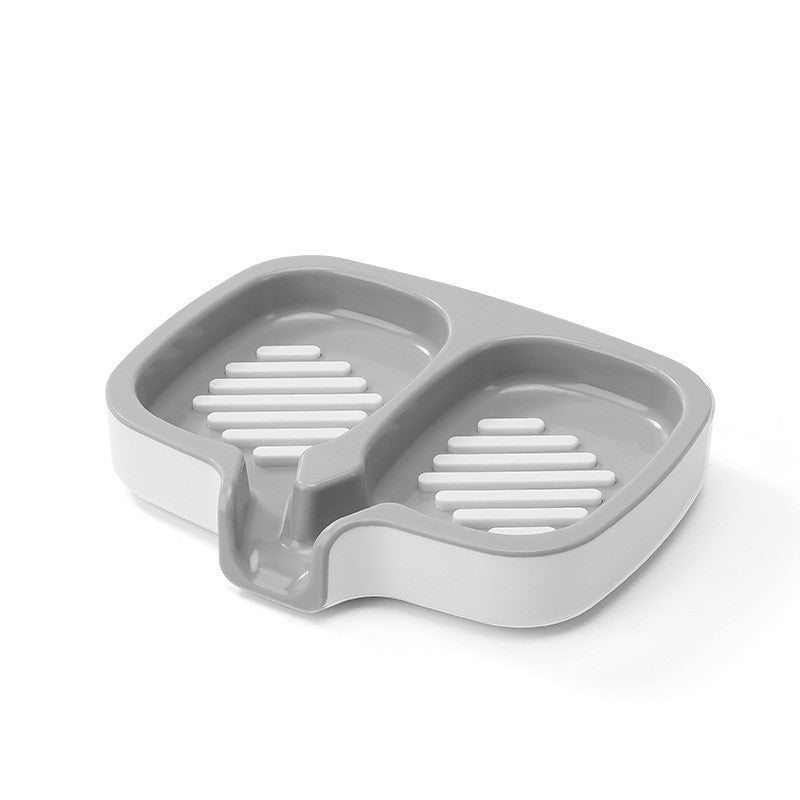 Savonieră Dublă, cu Sistem de Scurgere a Apei, din ABS, pentru 2 Săpunuri, Design Ventilat pentru Uscare Rapidă, 14.5 x 18 x 3 cm, Gri/Alb
