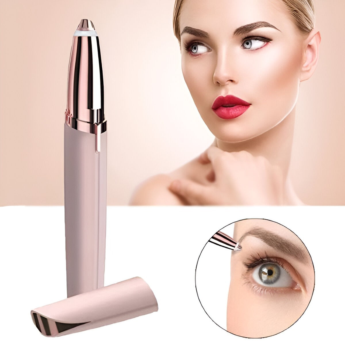 Epilator de Sprancene, Aparat de Tuns Facial sub Forma de Creion, Portabil, Alimentare cu Baterii, 13x1.5cm, Roz