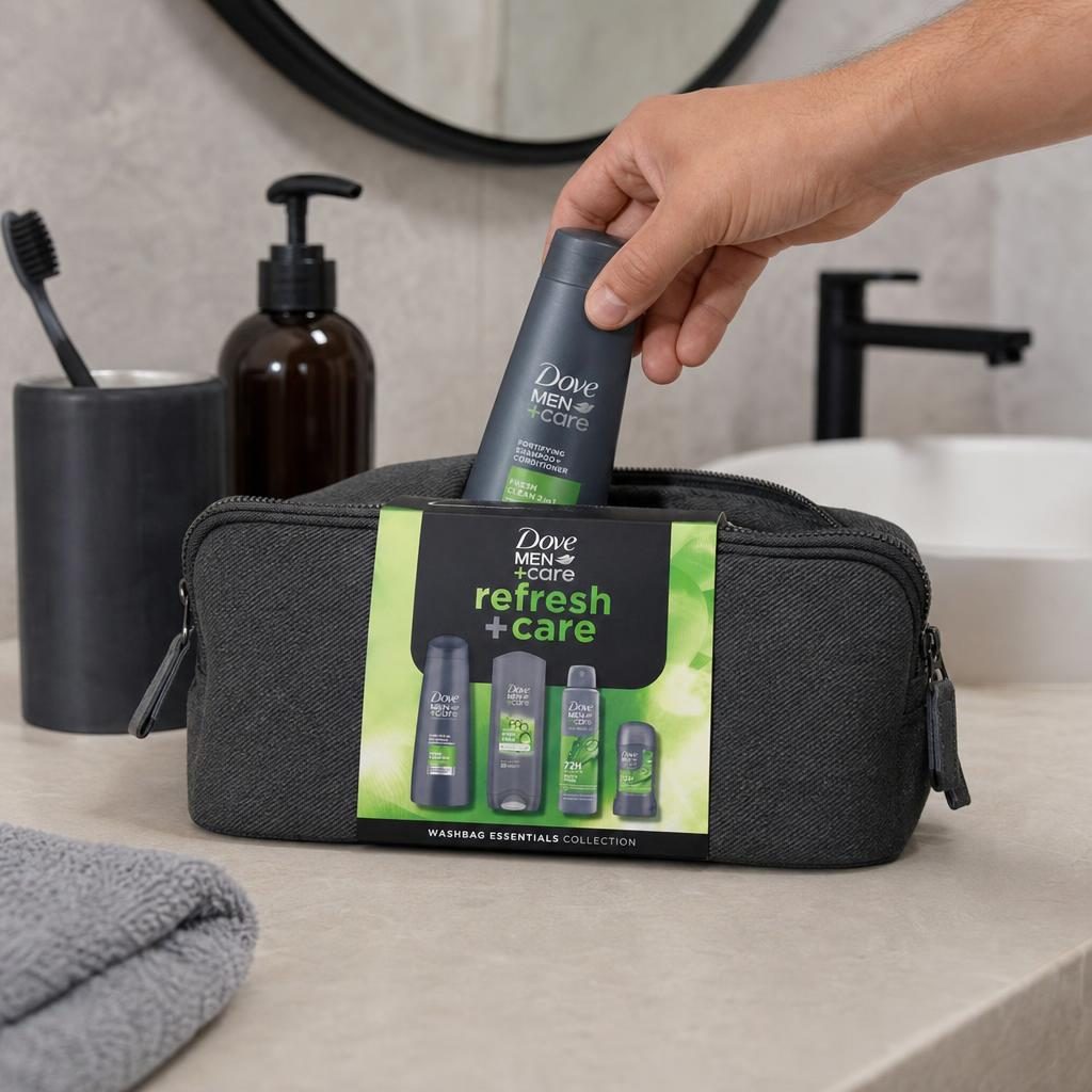 Dove Borseta Cadou, Gel de Dus 250 ml, Deo150 ml, Stick50 ml, Samp2in1 250 ml Men Care Refresh