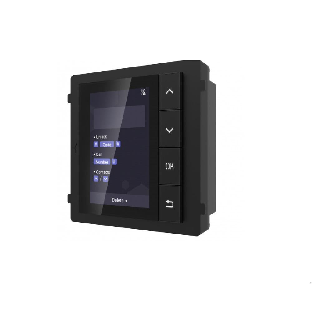 MODUL afisare HIKVISION, pentru videointerfon modular, ecran LCD 3.5", rez 320x480P, 4 butoane de operare,mem pentru 500 de contacte, apelare din lista de contacte "DS-KD-DIS"