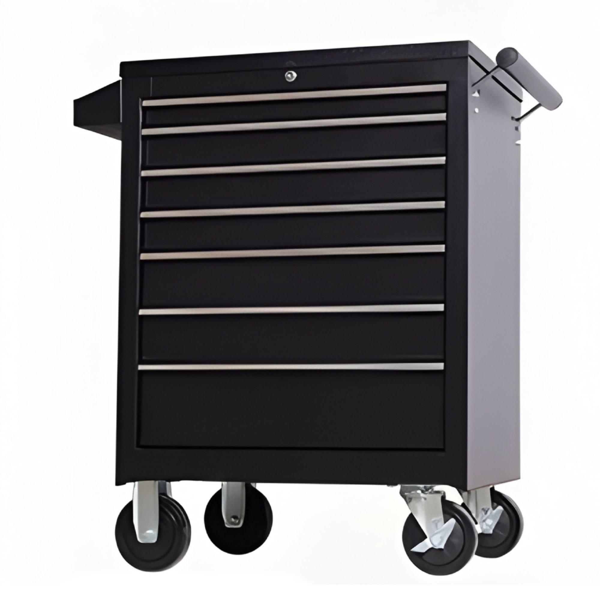 Dulap Mobil pentru Scule, 7 Sertare, cu Incuietoare, pe Roti cu Frana, Maner Lateral, 61.5 x 33 x 79 cm, Negru