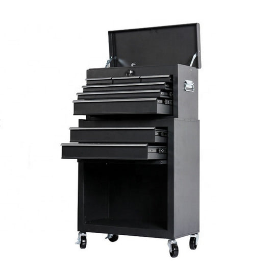 Dulap pentru scule 2 in 1, Flippy, Carucior Atelier pe Roti, 8 Sertare, Cutie Detasabila, cu Incuietoare, 61.8 x 33 x 107 cm, Negru