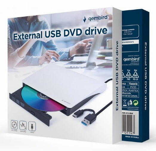 DVD-RW extern, GEMBIRD, interfata USB 2.0 + USB 3.1, negru-alb, "DVD-USB-031-BW"