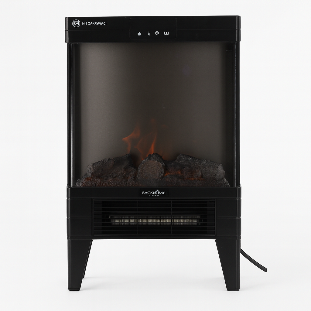 Semineu electric 2000W cu efect de flacara, termostat digital si timer, telecomanda, 52x32x18 cm, negru