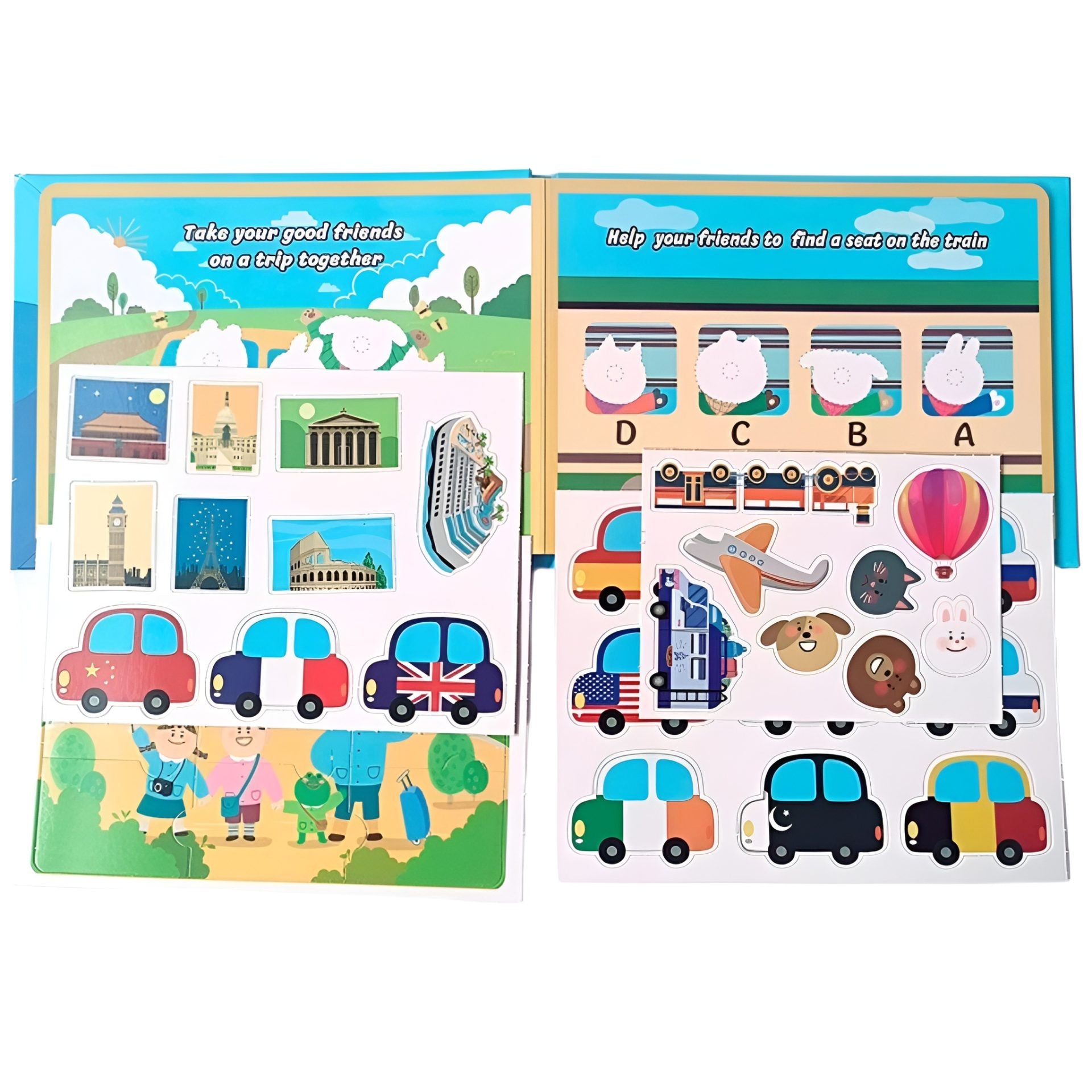 Carte Educativa cu Stickere Reutilizabile, Quiet Book Senzoriala cu Pagini Interactive, Joc Montessori, Seria ''In Jurul Lumii', Puzzle, Dezvolta Motricitatea Fina si Logica, Quiet Book pentru Invatare Timpurie, 3 ani, Multicolor
