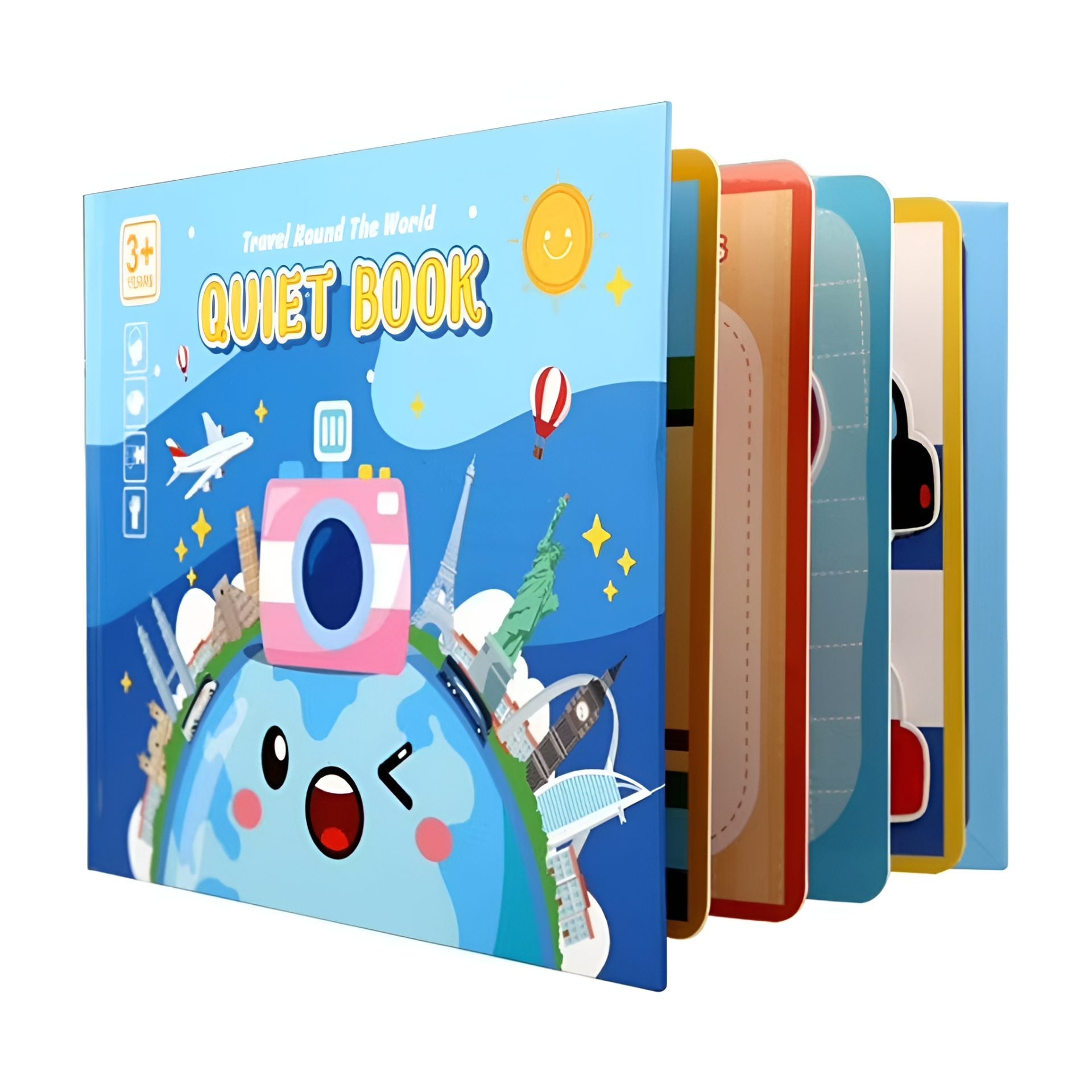 Carte Educativa cu Stickere Reutilizabile, Quiet Book Senzoriala cu Pagini Interactive, Joc Montessori, Seria ''In Jurul Lumii', Puzzle, Dezvolta Motricitatea Fina si Logica, Quiet Book pentru Invatare Timpurie, 3 ani, Multicolor