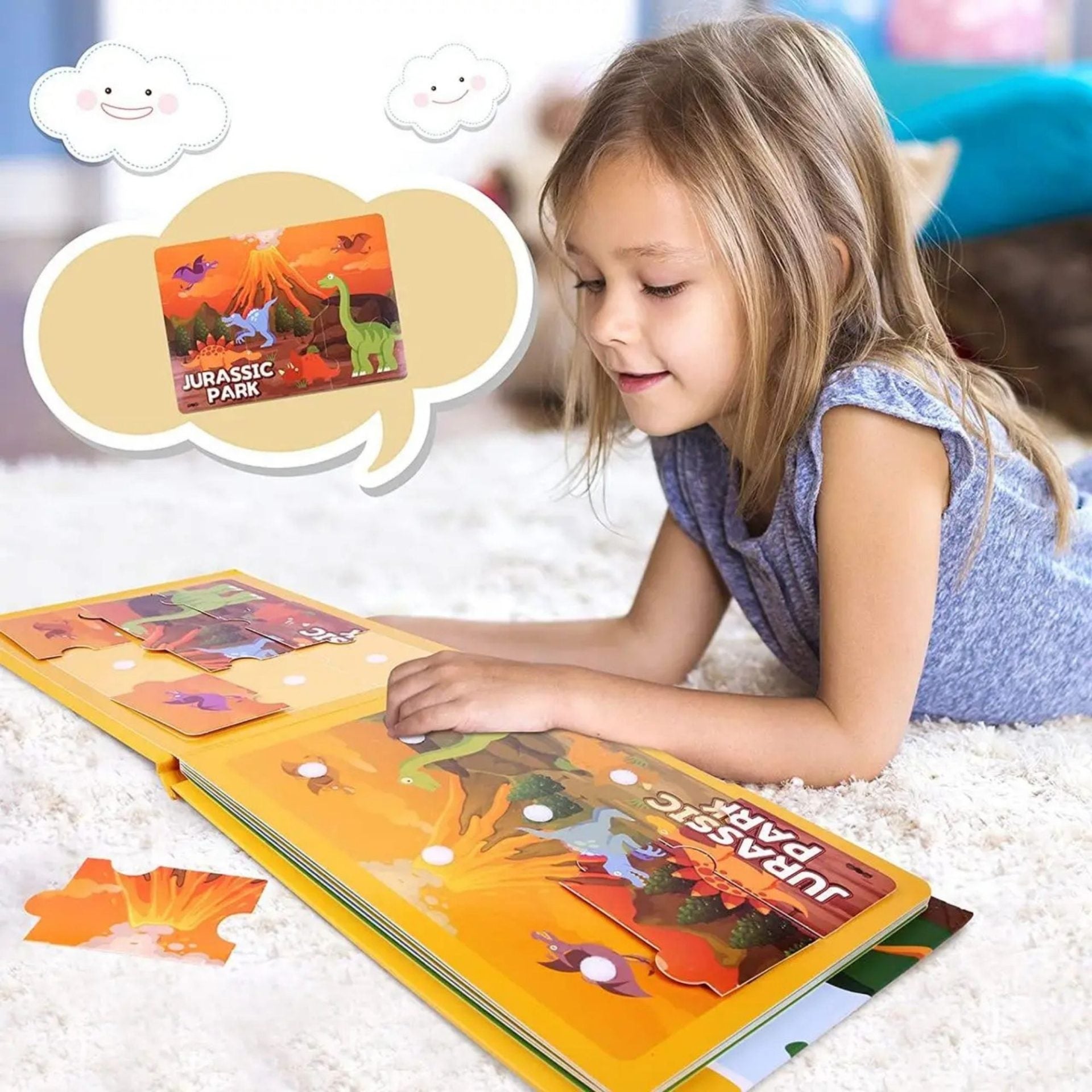 Carte Educativa cu Stickere Reutilizabile, Quiet Book Montessori, Seria Dinozaur, Pagini Interactive, 3 Ani+, Multicolor