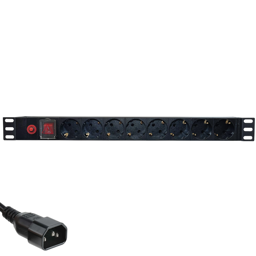 Priza de rack 19 inch, PDU 1U, 8 posturi Schuko cu alimentare C14, Eco Xcab "EcoXcab-819-C14"