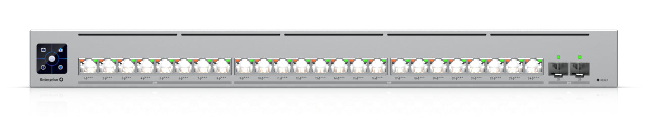 Ubiquiti network switch ECS-24-PoE-EU Enterprise-grade 24-port, Layer 3 Etherlighting PoE+++ switch with high-capacity 10 GbE RJ45 and 25G SFP28 ports, all PoE+++ (90W capable, "ECS-24-POE-EU"
