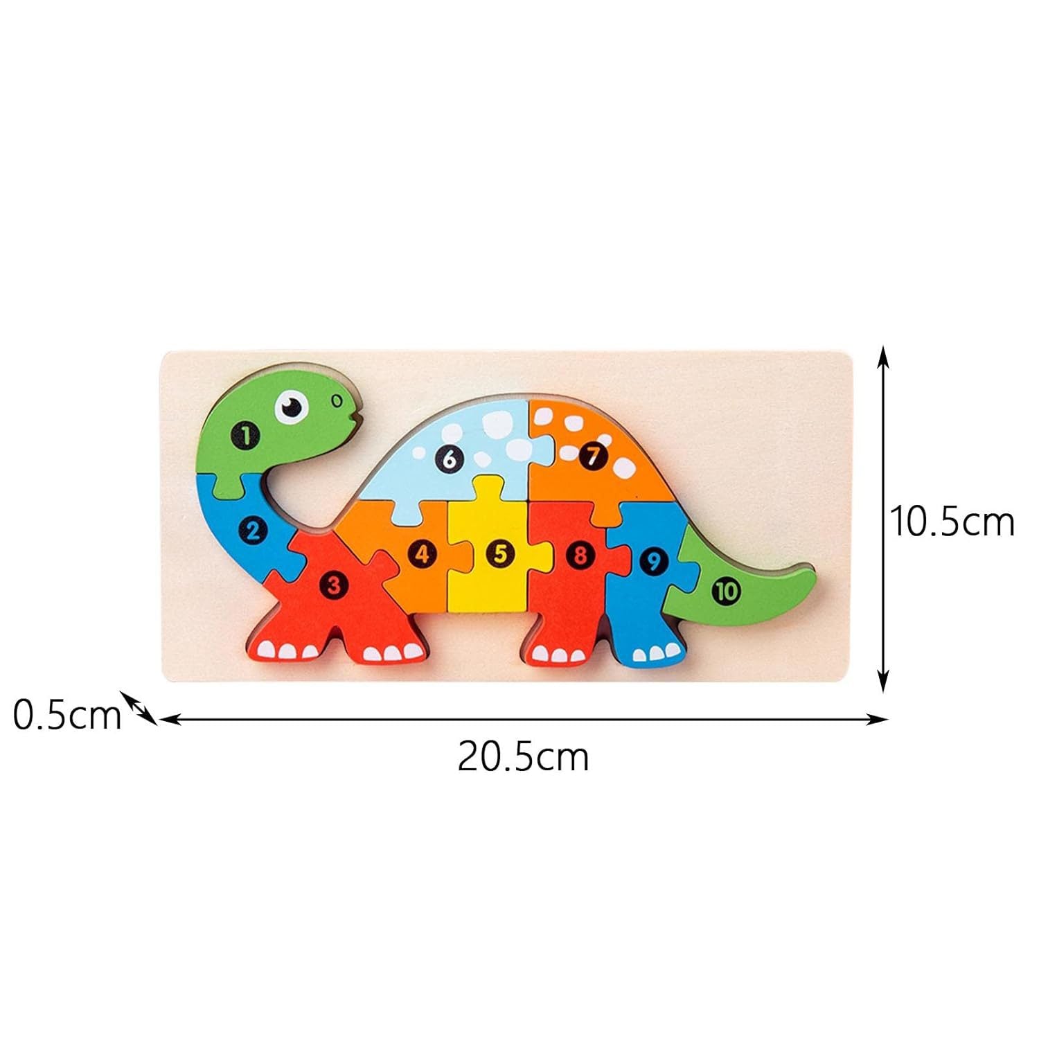 Puzzle din Lemn 3D Montessori, Jucarie Educativa pentru Copii, 0-3 Ani, Vopsea Ecologica, Dezvolta Motricitatea Fina, Coordonarea, Logica, 11 Piese, Model Brachiosaurus, Multicolor