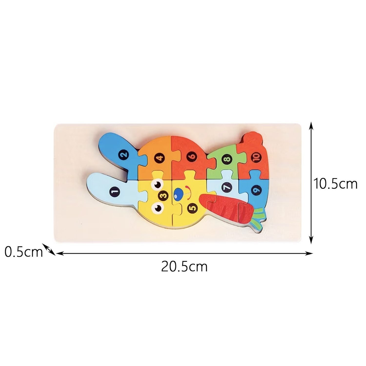 Puzzle din Lemn 3D Montessori, Jucarie Educativa pentru Copii, 0-3 Ani, Vopsea Ecologica, Dezvolta Motricitatea Fina, Coordonarea, Logica, 11 Piese, Model Iepure, Multicolor