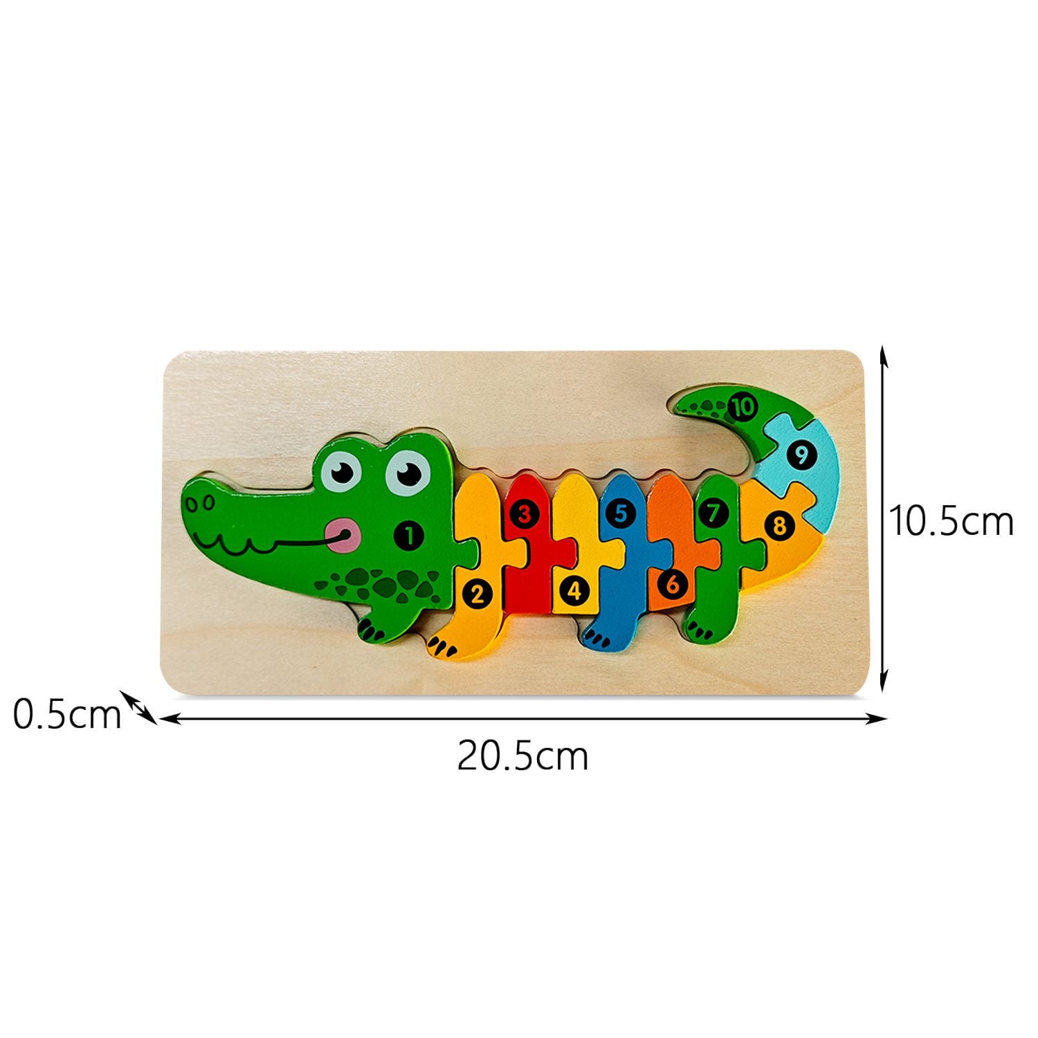 Puzzle din Lemn 3D Montessori, Jucarie Educativa pentru Copii, 0-3 Ani, Vopsea Ecologica, Dezvolta Motricitatea Fina, Coordonarea, Logica, 11 Piese, Model Crocodil, Multicolor