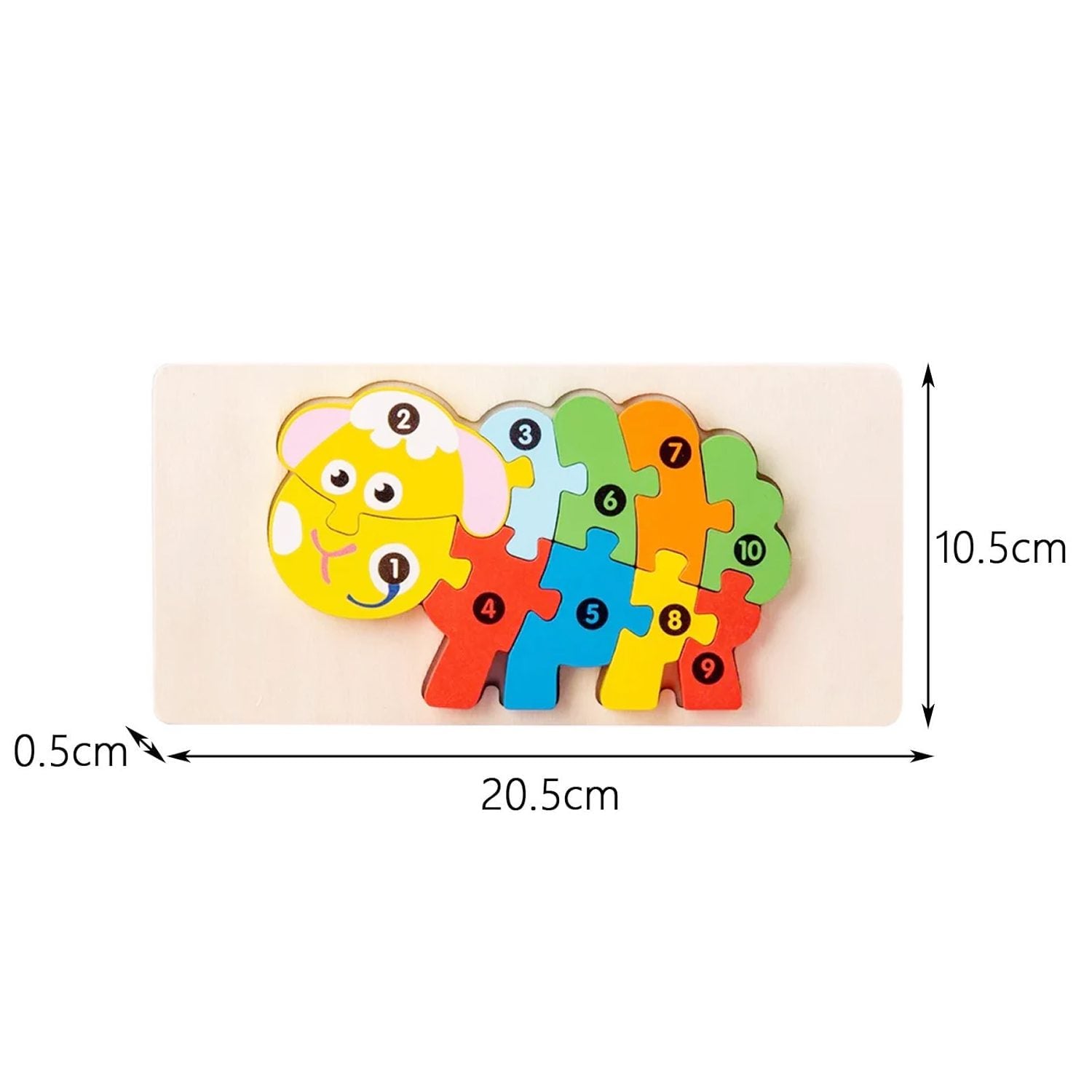 Puzzle din Lemn 3D Montessori, Jucarie Educativa pentru Copii, 0-3 Ani, Vopsea Ecologica, Dezvolta Motricitatea Fina, Coordonarea, Logica, 11 Piese, Model Oaie, Multicolor