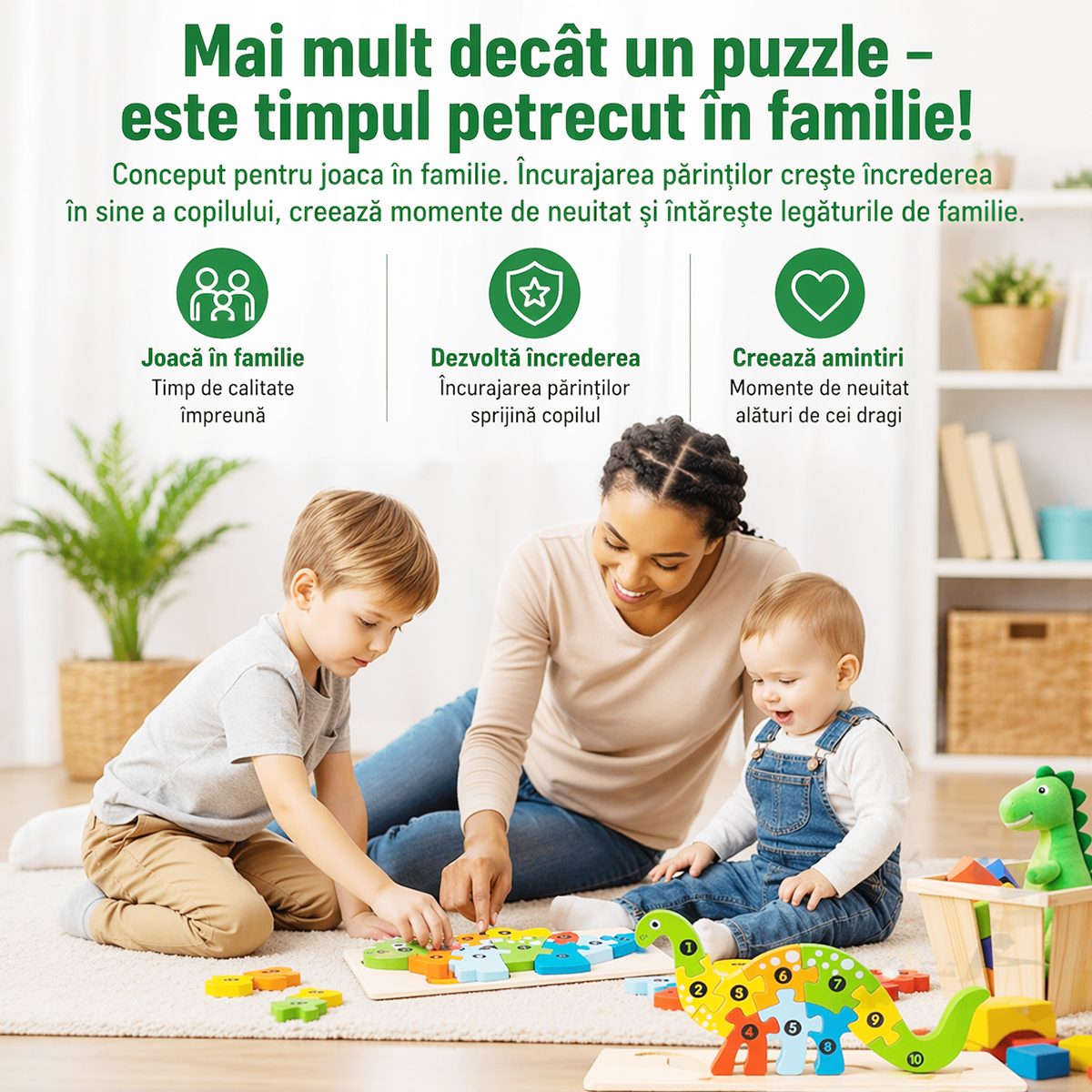 Puzzle din Lemn 3D Montessori, Jucarie Educativa pentru Copii, 0-3 Ani, Vopsea Ecologica, Dezvolta Motricitatea Fina, Coordonarea, Logica, 11 Piese, Model Oaie, Multicolor