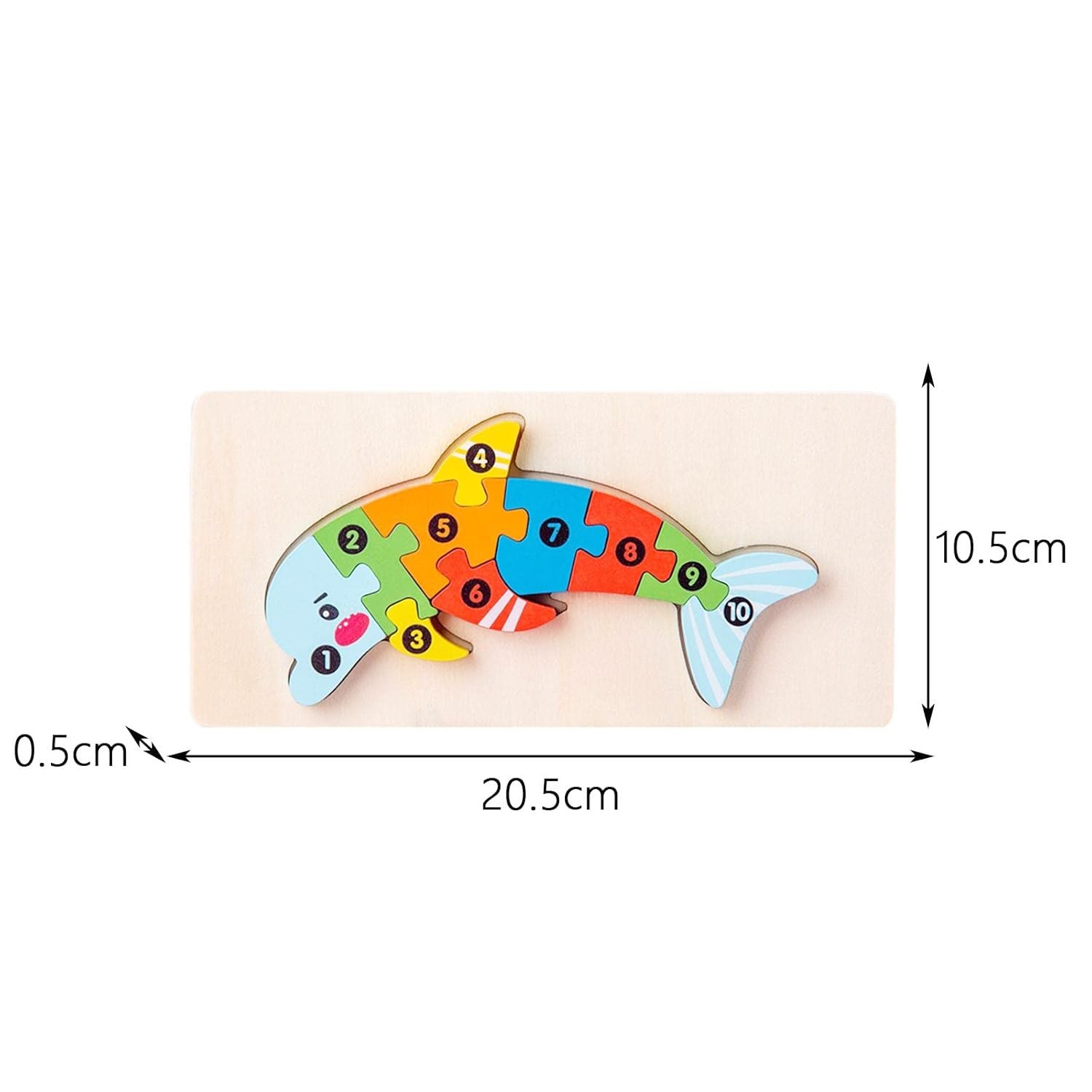 Puzzle din Lemn 3D Montessori, Jucarie Educativa pentru Copii, 0-3 Ani, Vopsea Ecologica, Dezvolta Motricitatea Fina, Coordonarea, Logica, 11 Piese, Model Delfin, Multicolor