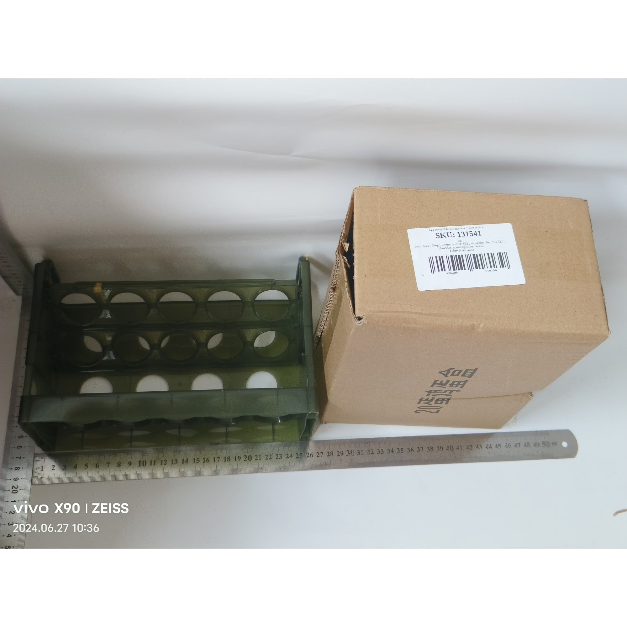 Suport Organizator pentru Oua, Flippy, pentru Frigider, Verde transparent, Capacitate 20 oua, Doua straturi, cu Data de Expirare, 25.5x10x17 cm