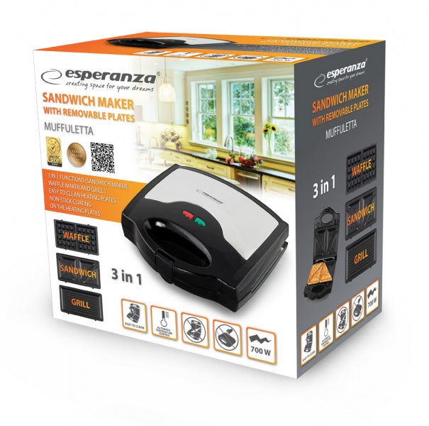 Prajitor de paine tip Sandwich Maker Esperanza Mufuletta EKT005 700W Negru/Gri "EKT005"