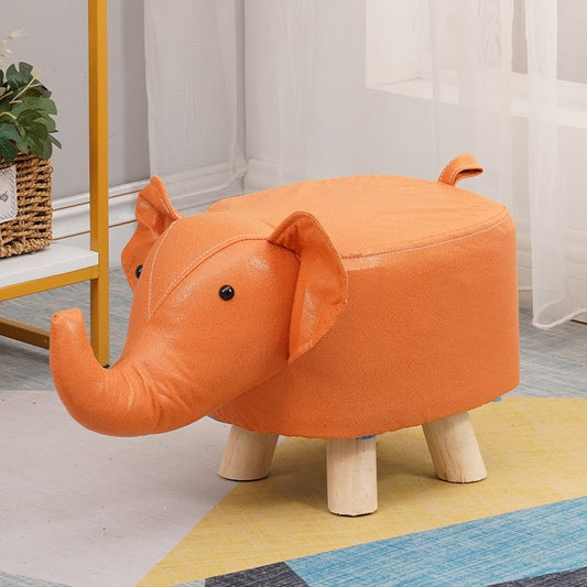 Taburet pentru Copii, Flippy, Scaun Tip Taburet, Model Elefant, din Lemn Masiv, Scaun pentru Copii, 30 x 25 x 25 cm, Portocaliu