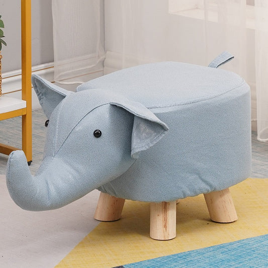 Taburet pentru Copii, Flippy, Scaun Tip Taburet, Model Elefant, din Lemn Masiv, Scaun pentru Copii, 30 x 25 x 25 cm, Albastru deschis