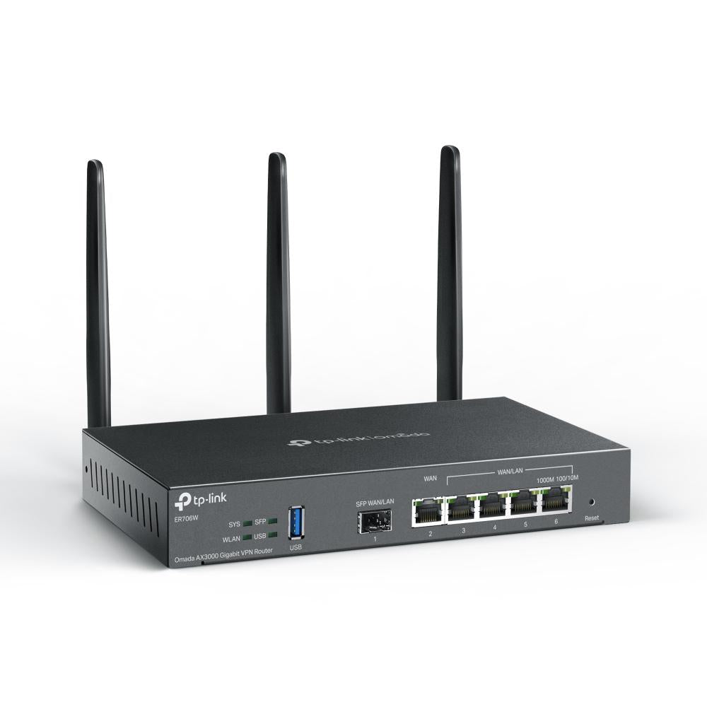 ROUTER TP-LINK VPN Gigabit, Omada Cat6 AX3000 Dual-Band WiFi 6, 6 × Gigabit RJ45 port, 3 antene externe detasabile, "ER706W"