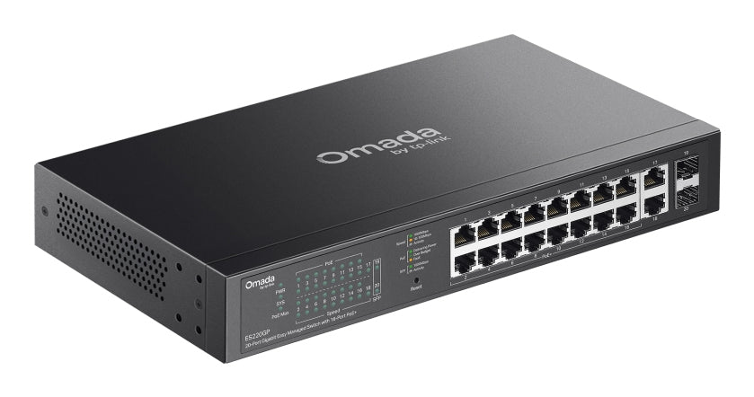 SWITCH TP-LINK Omada 20-Port Gigabit Easy Managed Switch with 16-Port PoE+, 150W buget POE, carcasa metalica "ES220GP"