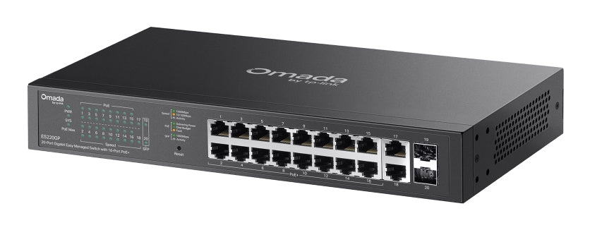 SWITCH TP-LINK Omada 20-Port Gigabit Easy Managed Switch with 16-Port PoE+, 150W buget POE, carcasa metalica "ES220GP"