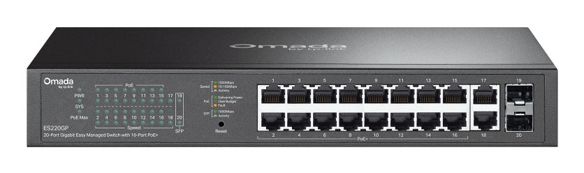 SWITCH TP-LINK Omada 20-Port Gigabit Easy Managed Switch with 16-Port PoE+, 150W buget POE, carcasa metalica "ES220GP"