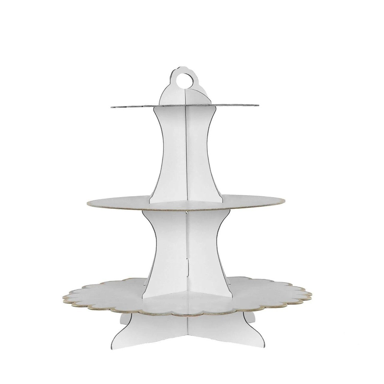 Etajera pentru Prajituri, din Carton, 3 Nivele, 16/22/29 cm Diametru, Inaltime 38 cm, Alb
